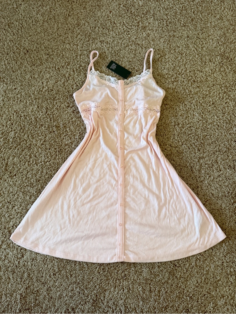 Wild Fable NWT Pink Ribbed Lace Trim Sleep Dress Nightgown Medium